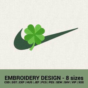 Nike st. patricks day shamrock swoosh logo machine embroidery design files instant download