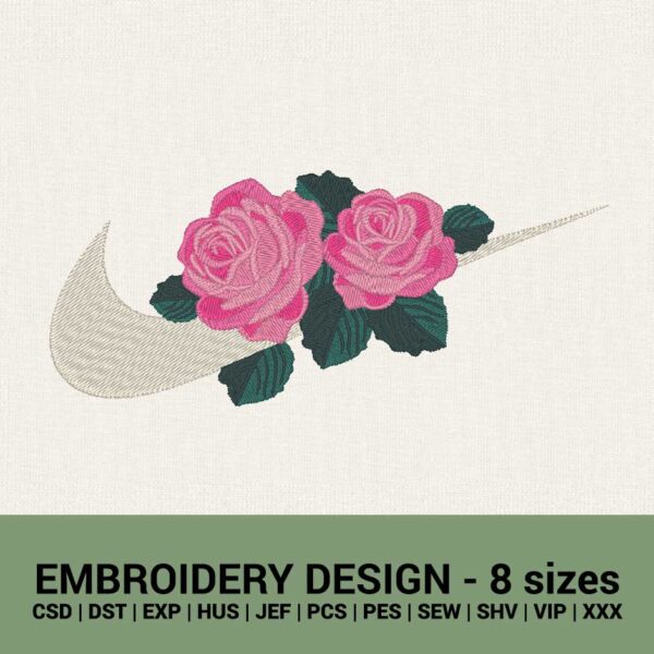 Nike floral swoosh roses logo machine embroidery design files instant download