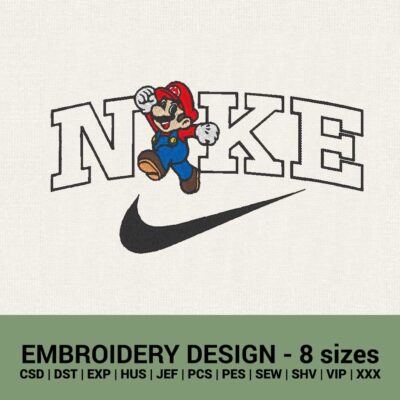 Nike super mario logo machine embroidery design files instant downloads