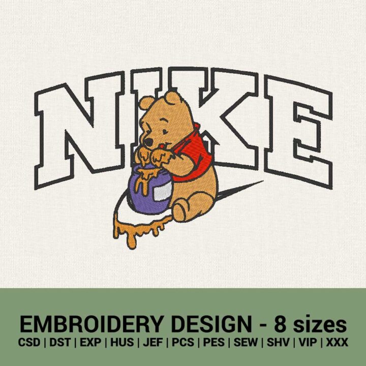 Nike Disney Winnie the Pooh dripping logo machine embroidery file