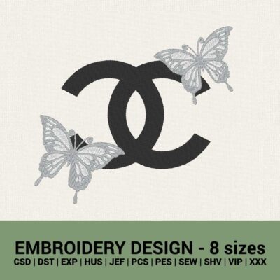 Chanel sign butterfly logo machine embroidery design files instant download