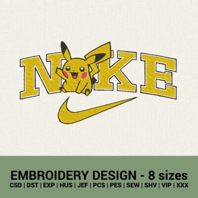 Nike pokemon pikachu logo machine embroidery design files instant downloads