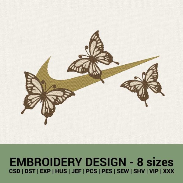 Nike swoosh butterflies logo machine embroidery design files instant downloads
