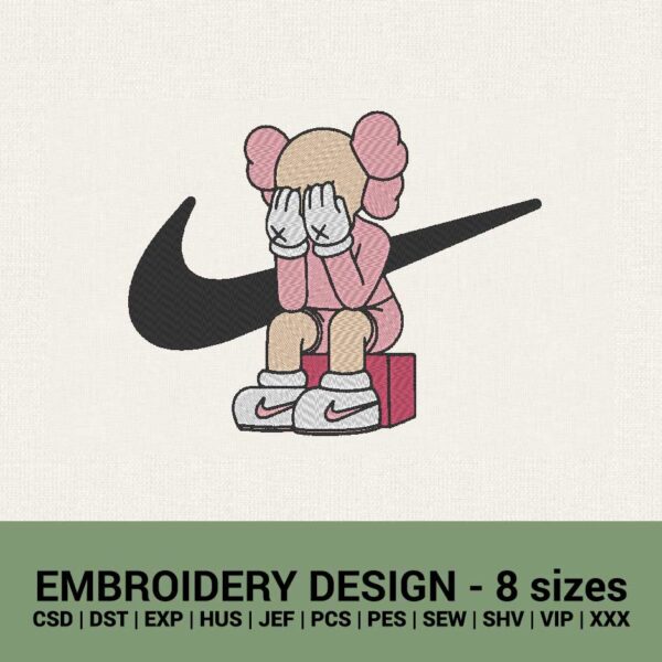 KAWS x Nike swoosh logo machine embroidery design files instant downloads