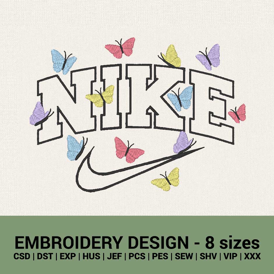 Nike colorful butterflies logo machine embroidery files download