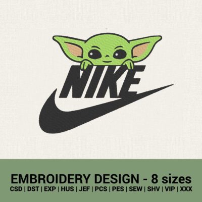 Nike Grogu Baby Yoda logo machine embroidery design files instant downloads