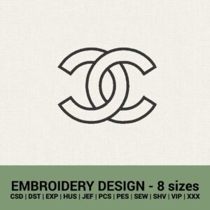 chanel sign outline logo machine embroidery design files instant download