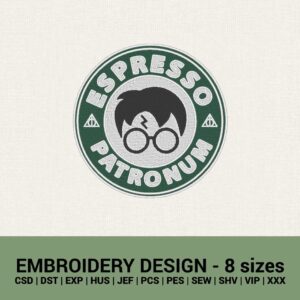 Harry Potter Espresso Patronum machine embroidery design files