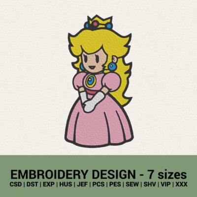 Super Mario Bros Princess machine embroidery design files instant download