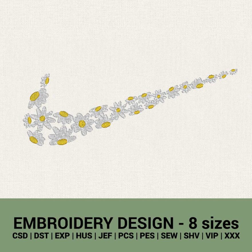 Nike Floral daisy swoosh logo machine embroidery designs