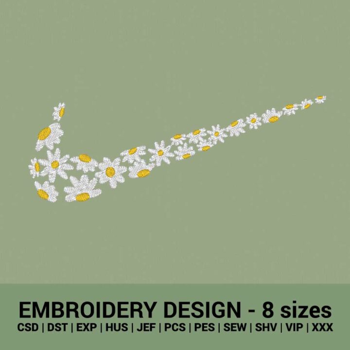 Nike Floral daisy swoosh logo machine embroidery designs