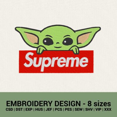 Supreme Baby Yoda logo machine embroidery design