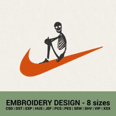 Nike Skeleton swoosh Halloween logo machine embroidery design