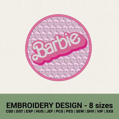 barbie new logo round badge machine embroidery design