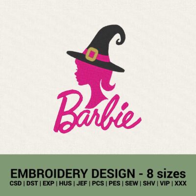 barbie halloween witch hat logo embroidery design