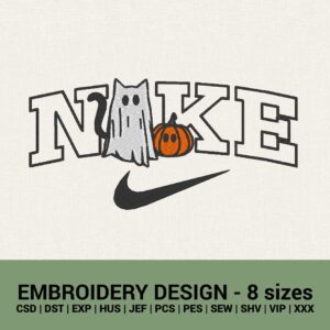 Nike Halloween Cat logo machine embroidery design
