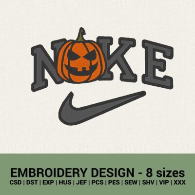 Nike Jack-o-Lantern logo Halloween machine embroidery design