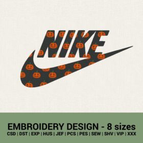 Nike Jack-o'-Lantern pattern logo machine embroidery design