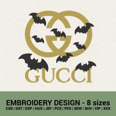 Gucci Halloween bats logo machine embroidery design