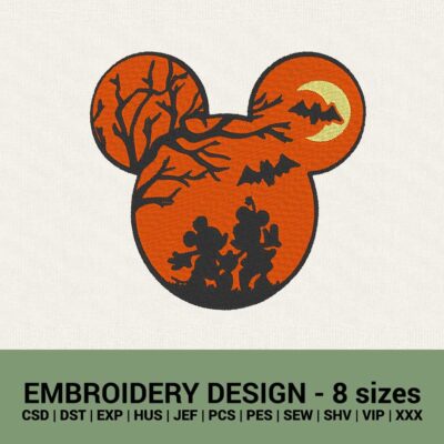 Mickey head Halloween machine embroidery design