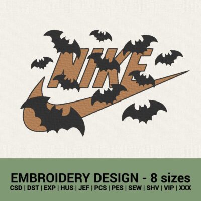 nike halloween bats logo machine embroidery design instant download