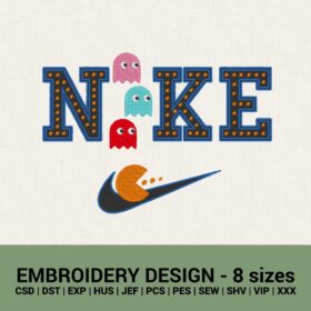 Nike Pac-Man logo machine embroidery design