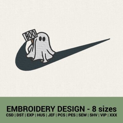 Nike Swoosh Boo Ghost logo machine embroidery design