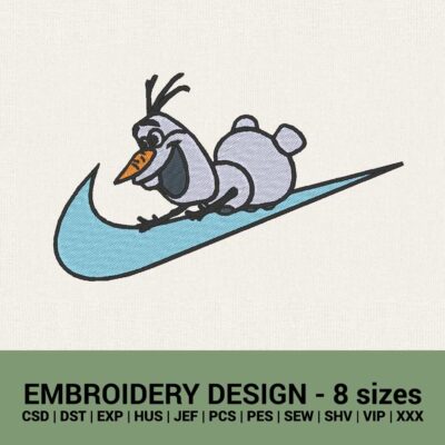 Nike Olaf frozen swoosh logo machine embroidery design