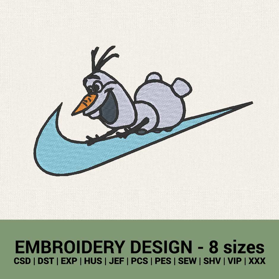 Nike Olaf frozen swoosh logo machine embroidery design new