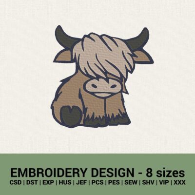 highland cow machine embroidery design instant download