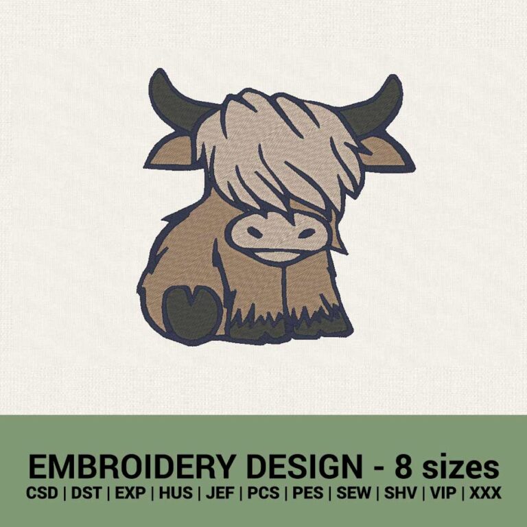 Highland cow machine embroidery design instant download