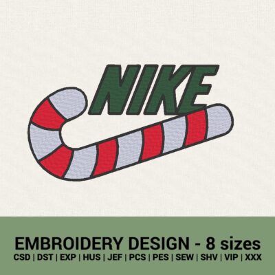 Nike Christmas cane logo machine embroidery design