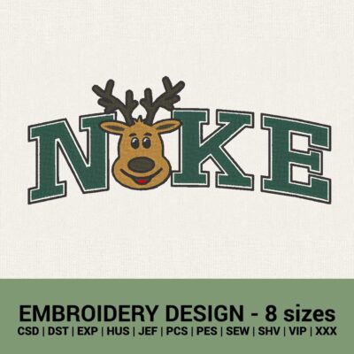 Nike Christmas deer logo machine embroidery design instant download