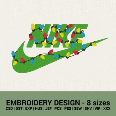 Nike Christmas lights logo machine embroidery design