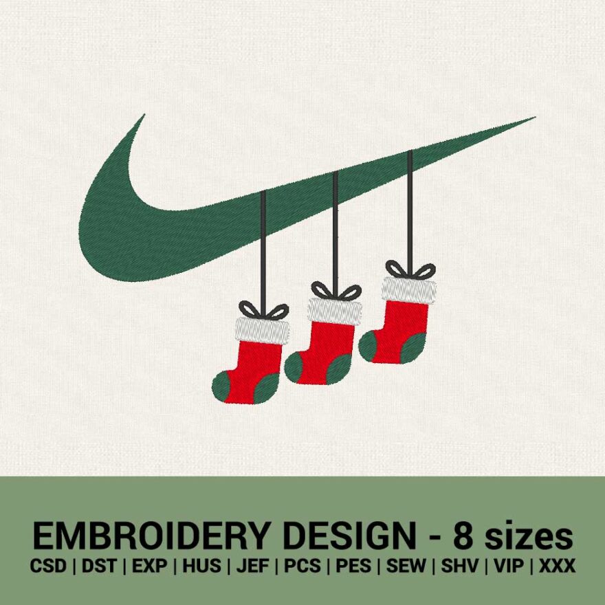 Nike Christmas socks swoosh sign logo machine embroidery design