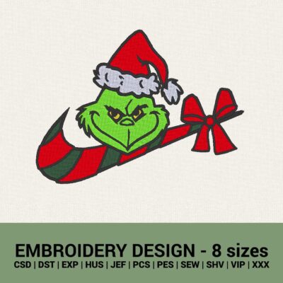 Nike Grinch swoosh Christmas logo embroidery design instant download