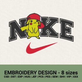 Nike Pikachu Pokemon logo machine embroidery design