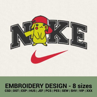 Nike Pikachu Pokemon logo machine embroidery design