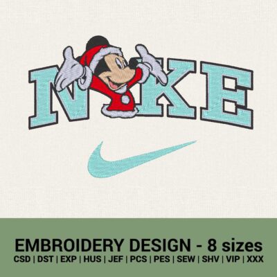 Nike Christmas Mickey Mouse logo machine embroidery design