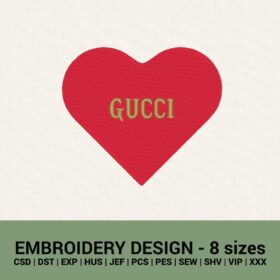 Gucci Valentines heart logo machine embroidery design instant download