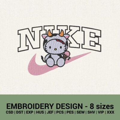 Nike Hello Kitty Cow Icecream logo machine embroidery design