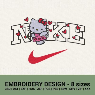 Nike Valentine Hello Kitty cupid logo machine embroidery design