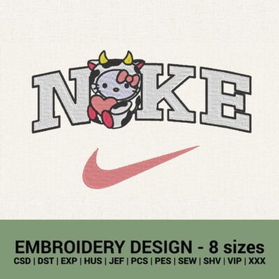 Nike Hello Kitty Cow logo machine embroidery design