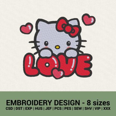 Hello Kitty Love Valentines machine embroidery design