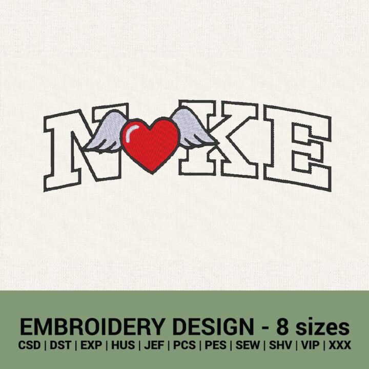 NIKE HEART WINGS VALENTINES LOGO MACHINE EMBROIDERY DESIGN