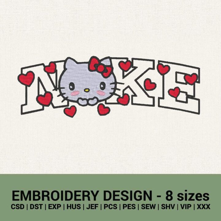 NIKE HELLO KITTY HEARTS LOGO MACHINE EMBROIDERY DESIGN INSTANT DOWNLOAD