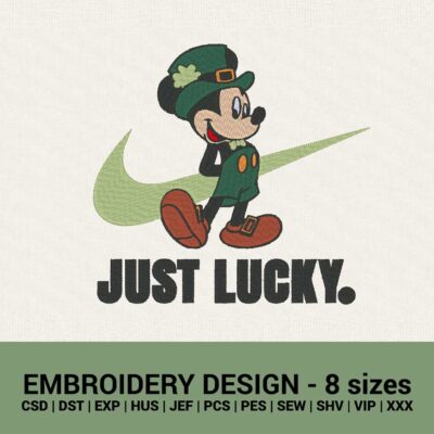 Nike Just Lucky Mickey Shamrock logo machine embroidery design