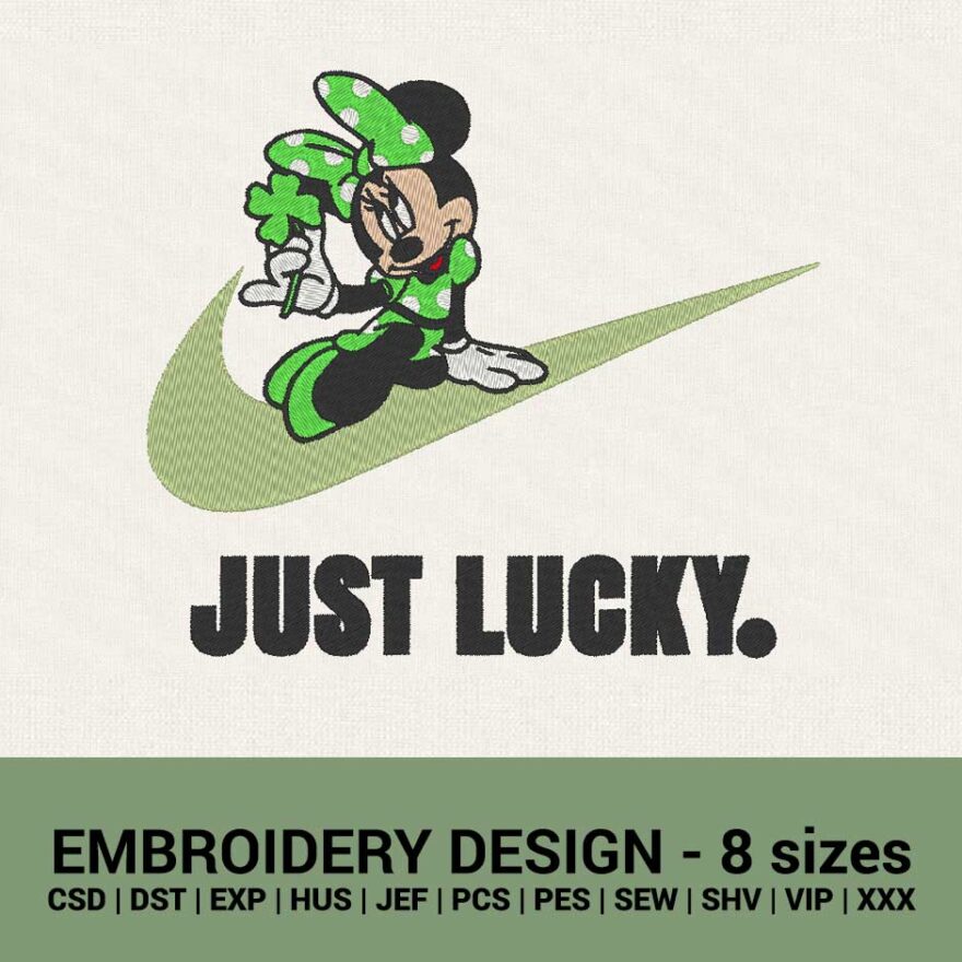 Nike Just Lucky Minnie Shamrock logo machine embroidery design