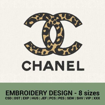 chanel logo leopard pattern machine embroidery design instant download