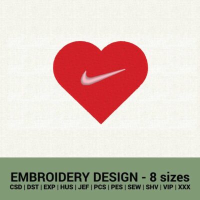 Nike valentines heart swoosh logo machine embroidery design